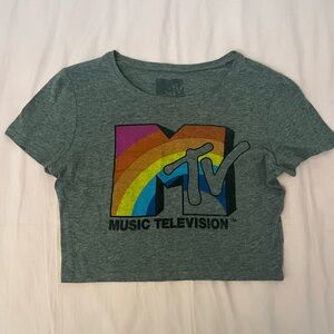 MTV Gray Crop Top with Rainbow Logo